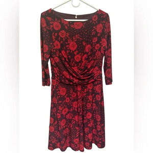 Tommy Hilfiger Black & Red Floral Fit & Flare Dress Round Neck Flowers NWT